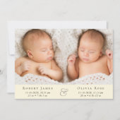 Faire-part Twins minimaux Photo Naissance Jaune (Devant)