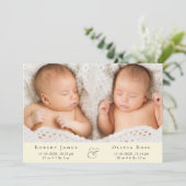 Faire-part Twins minimaux Photo Naissance Jaune (Debout devant)