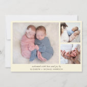 Faire-part Twins minimaux Photo Naissance Jaune (Dos)