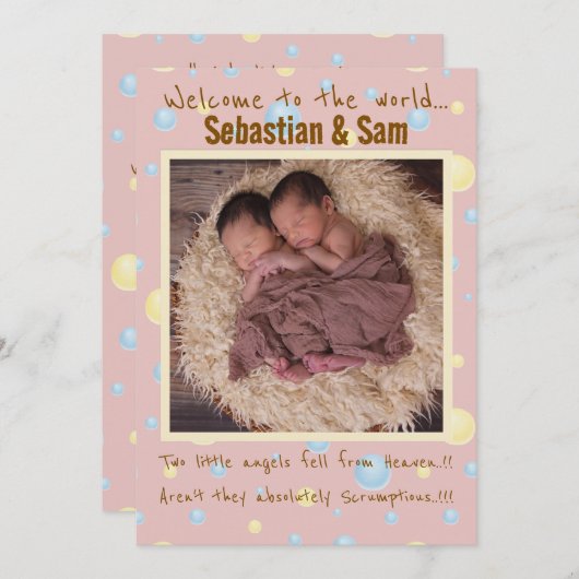 Faire-part Twins New Arrival (Devant / Derrière)