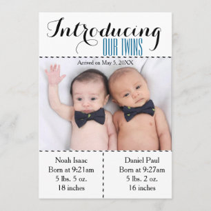 Faire-part Twins Photo Annonce de naissance Twin Boys