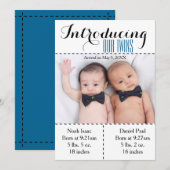 Faire-part Twins Photo Annonce de naissance Twin Boys (Devant / Derrière)