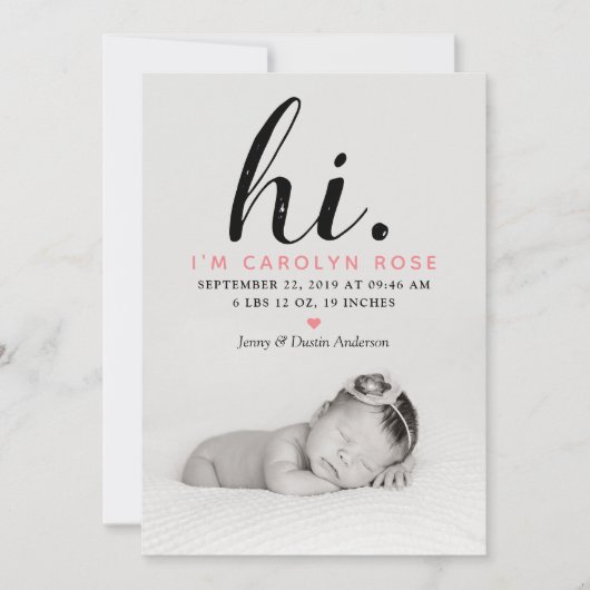 Faire-part Typographe moderne "Salut". Photo Birth Announceme (Devant)