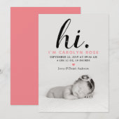 Faire-part Typographe moderne "Salut". Photo Birth Announceme (Devant / Derrière)