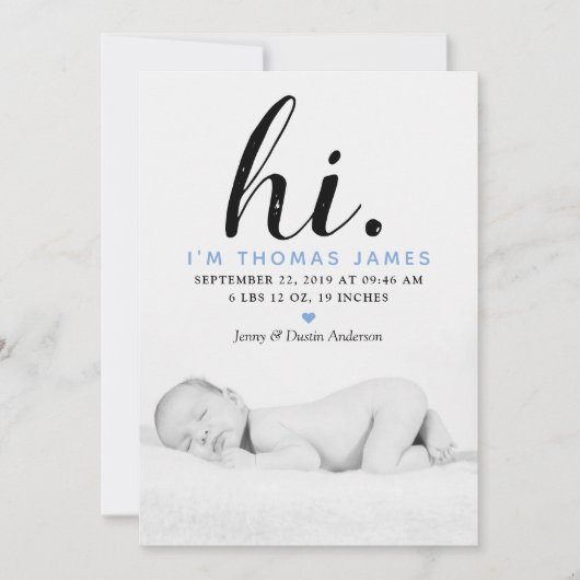 Faire-part Typographe moderne "Salut". Photo Birth Announceme (Devant)