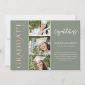 Faire-part Typographie 4 Photo Sage et Rose Gold Graduation (Devant)