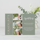 Faire-part Typographie 4 Photo Sage et Rose Gold Graduation (Debout devant)