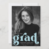 Faire-part Typographie audacieuse Sky Blue Photo Graduation (Devant)