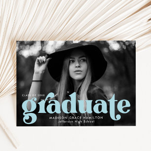 Faire-part Typographie audacieuse Sky Blue Photo Graduation