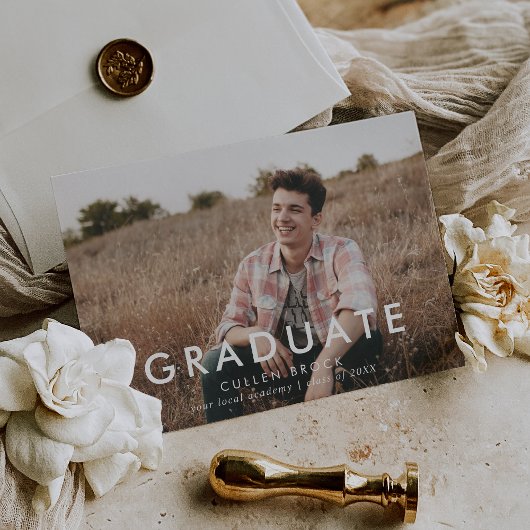 Faire-part Typographie chic Graduation photo horizontale