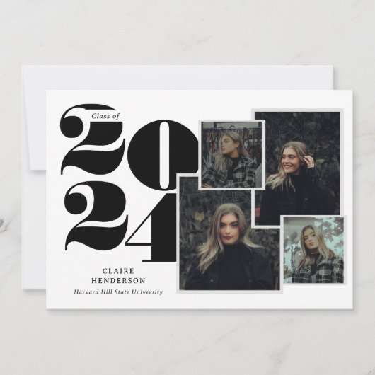 Faire-part Typographie classique Script Photo Collage Graduat (Devant)