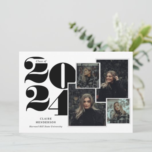 Faire-part Typographie classique Script Photo Collage Graduat (Debout devant)