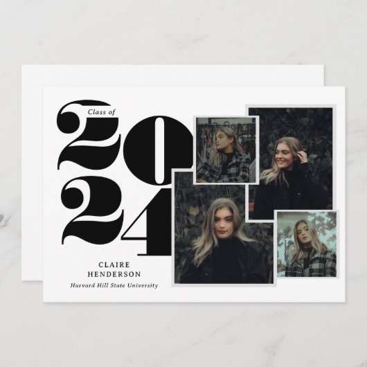 Faire-part Typographie classique Script Photo Collage Graduat (Devant / Derrière)