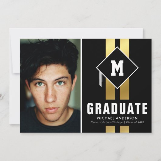 Faire-part Typographie de l'or noir Hommes Graduation Photo (Devant)