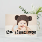 Faire-part Typographie découpée noire Bébé Garçon Photo Naiss (Debout devant)