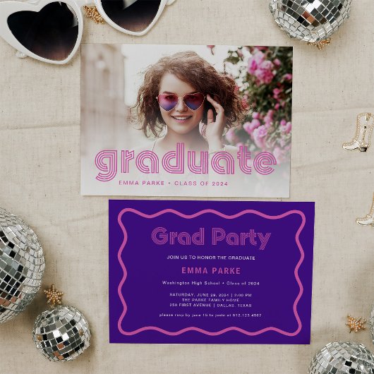 Faire-part Typographie disco moderne et photo | Grad Party