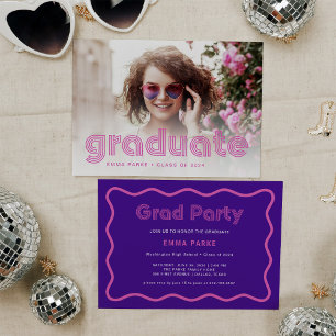 Faire-part Typographie disco moderne et photo   Grad Party