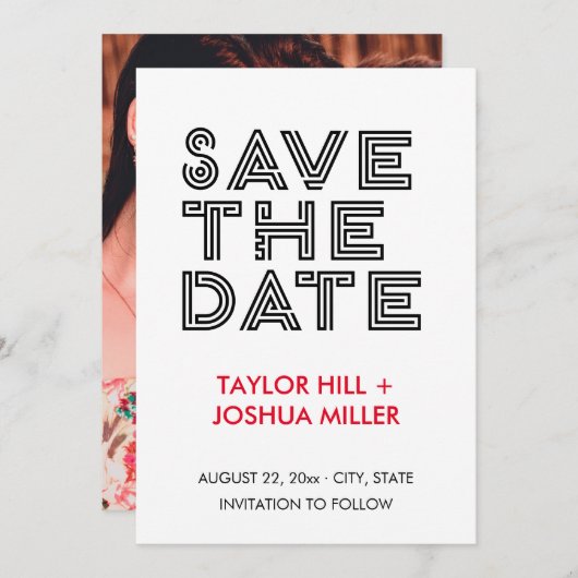 Faire-part Typographie du Maze Photo Enregistrer la date (Devant / Derrière)