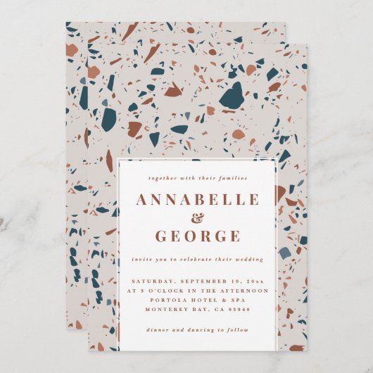 Faire-part Typographie du terrazzo naturel moderne mariage an (Devant / Derrière)