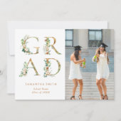 Faire-part Typographie florale d'or Diplôme photo moderne (Devant)