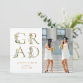 Faire-part Typographie florale d'or Diplôme photo moderne (Debout devant)