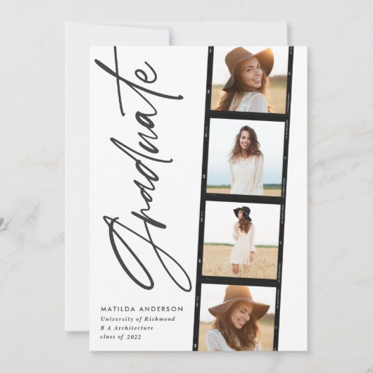 Faire-part Typographie géométrique noir blanc graduation (Devant)