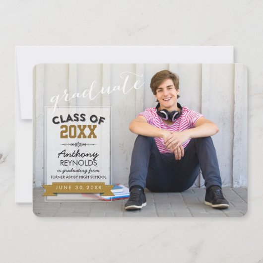 Faire-part Typographie horizontale | Annonce de remise de dip (Devant)