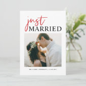 Faire-part Typographie manuscrite rouge Juste Marié Photo (Debout devant)