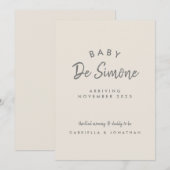 Faire-part Typographie Moderne Annonce de Grossesse Beige (Devant / Derrière)