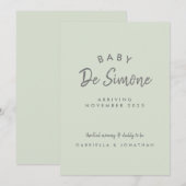 Faire-part Typographie Moderne Annonce de Grossesse Verte (Devant / Derrière)