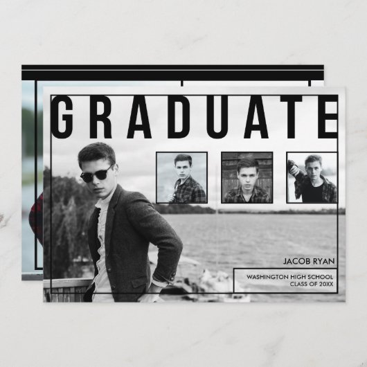 Faire-part Typographie moderne, Annonces de graduation (Devant / Derrière)