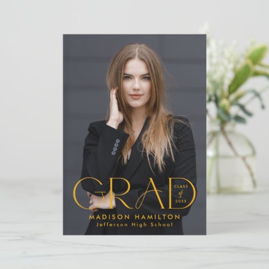 Faire-part Typographie moderne jaune pâle 2 Diplôme photo (Debout devant)