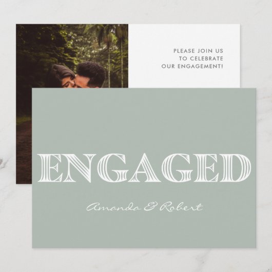 Faire-part Typographie moderne Lumière Sage Photo Fiançailles (Devant / Derrière)
