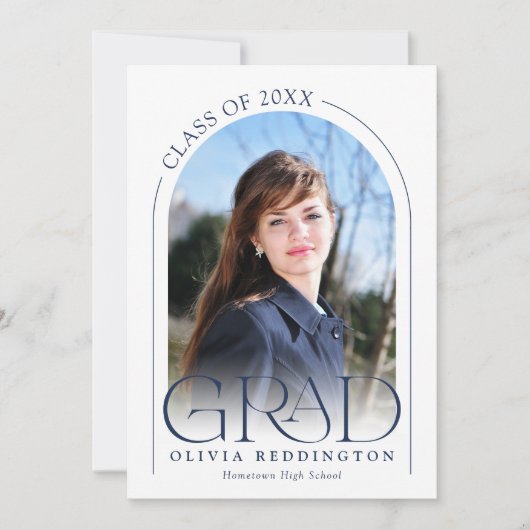 Faire-part Typographie moderne Marine Blue 2 Photo Arch Grad (Devant)