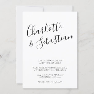 Faire-part Typographie Moderne Personnalisé Noir Blanc Blanc