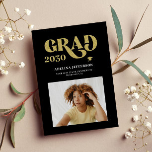Faire-part Typographie moderne photo or noir graduation