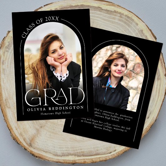 Faire-part Typographie noir blanc moderne 2 Arc photo Grad