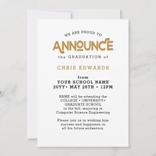 Faire-part Typographie Or moderne Gras Diplôme photo (Dos)