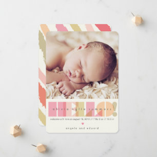 Faire-part Typographie rose HELLO Bébé Fille Naissance Design