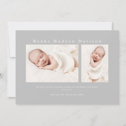 Faire-part Typographie simple Bébé Photo Naissance (Dos)