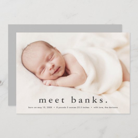 Faire-part Typographie simple Bébé Photo Naissance (Devant / Derrière)