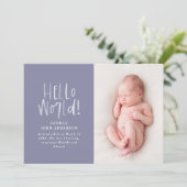 Faire-part Typographie violette chic moderne naissance photo (Debout devant)