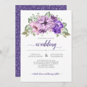 Faire-part Ultra violet violet rose verdure Mariage Floral (Devant / Derrière)