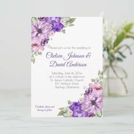 Faire-part Ultra violet violet rose verdure Mariage Floral (Debout devant)