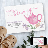 Faire-part Un bébé brasse | Grossesse d'une théière rose mign
