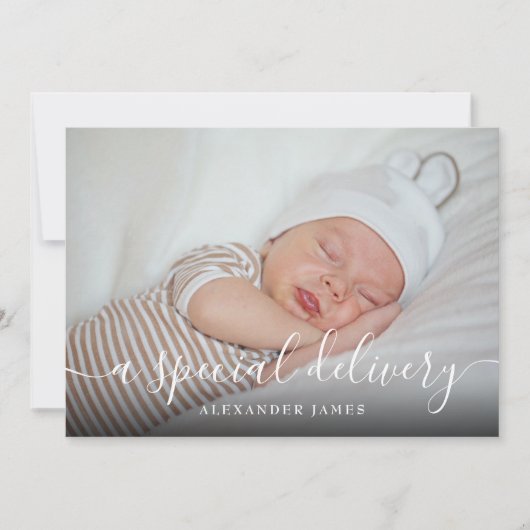 Faire-part Un bébé garçon avec un scénario de livraison spéci (Devant)