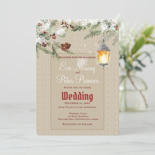 Faire-part Un hiver simple avec Mariage lanterne et vert (Debout devant)