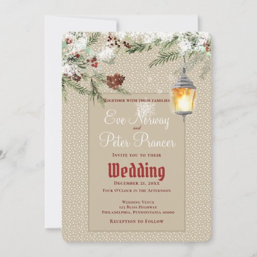 Faire-part Un hiver simple avec Mariage lanterne et vert (Devant)