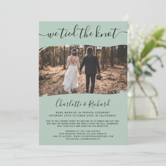 Faire-part Un mariage vert moderne a attaché la photo du noeu (Debout devant)
