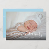 Faire-part Un script de livraison spécial Baby Boy Photo Nais (Devant / Derrière)
